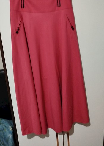 Düğmeli Mercan Rengi Uzun Kadın Etek - Görsel 3