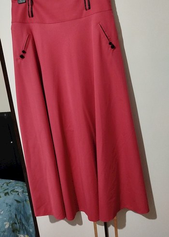 Düğmeli Mercan Rengi Uzun Kadın Etek - Görsel 2