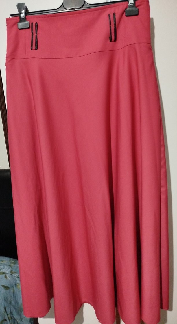 Düğmeli Mercan Rengi Uzun Kadın Etek - Görsel 4