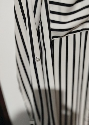 Düğmeli Çizgili Midi Kadın Gömlek - Görsel 3