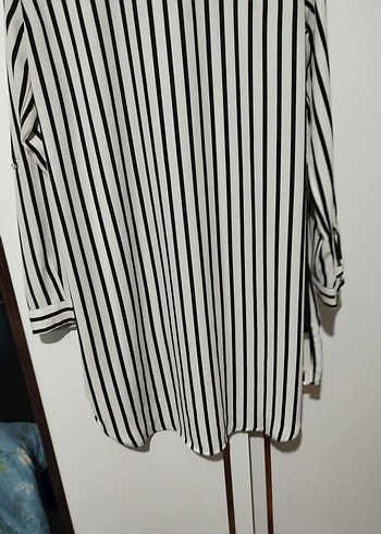 Düğmeli Çizgili Midi Kadın Gömlek - Görsel 5