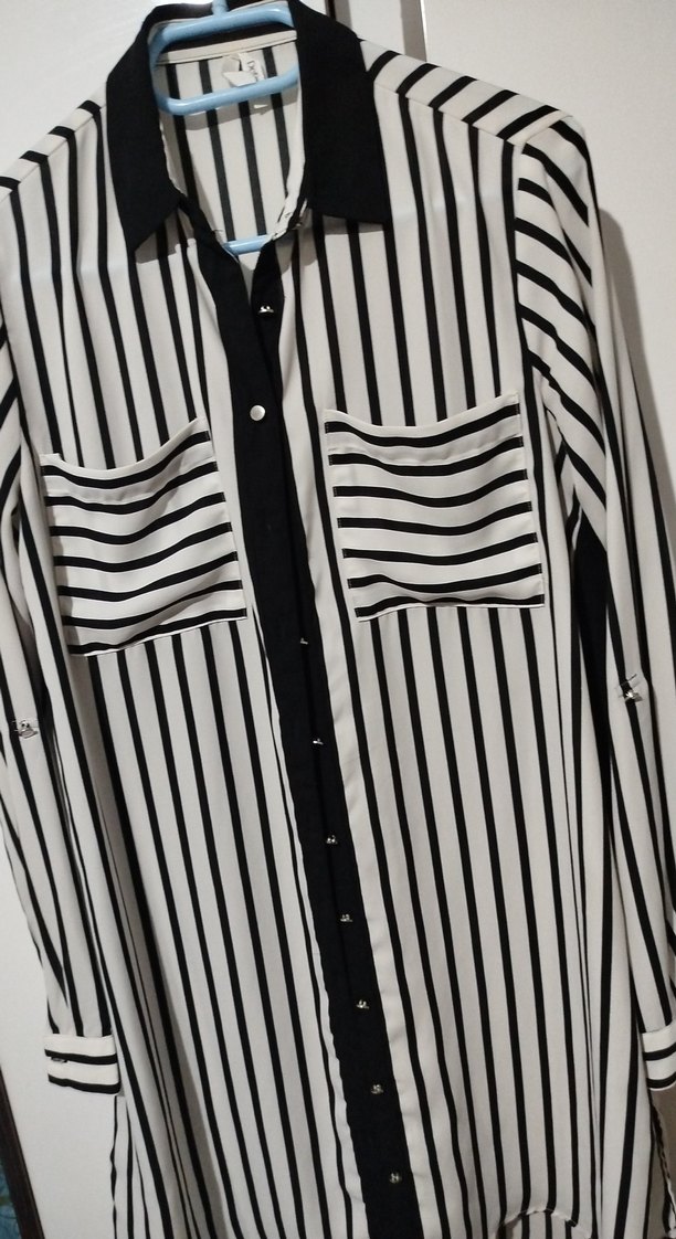 Düğmeli Çizgili Midi Kadın Gömlek - Görsel 2