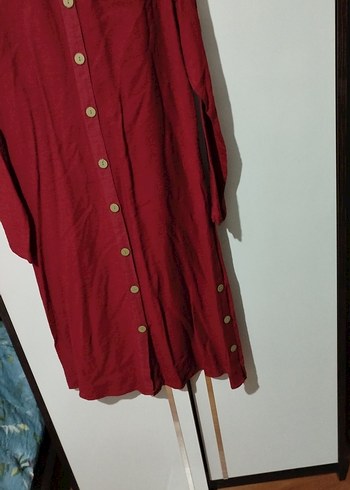 Bordo Uzun Kollu Düğmeli Kadın Tunik - Görsel 2