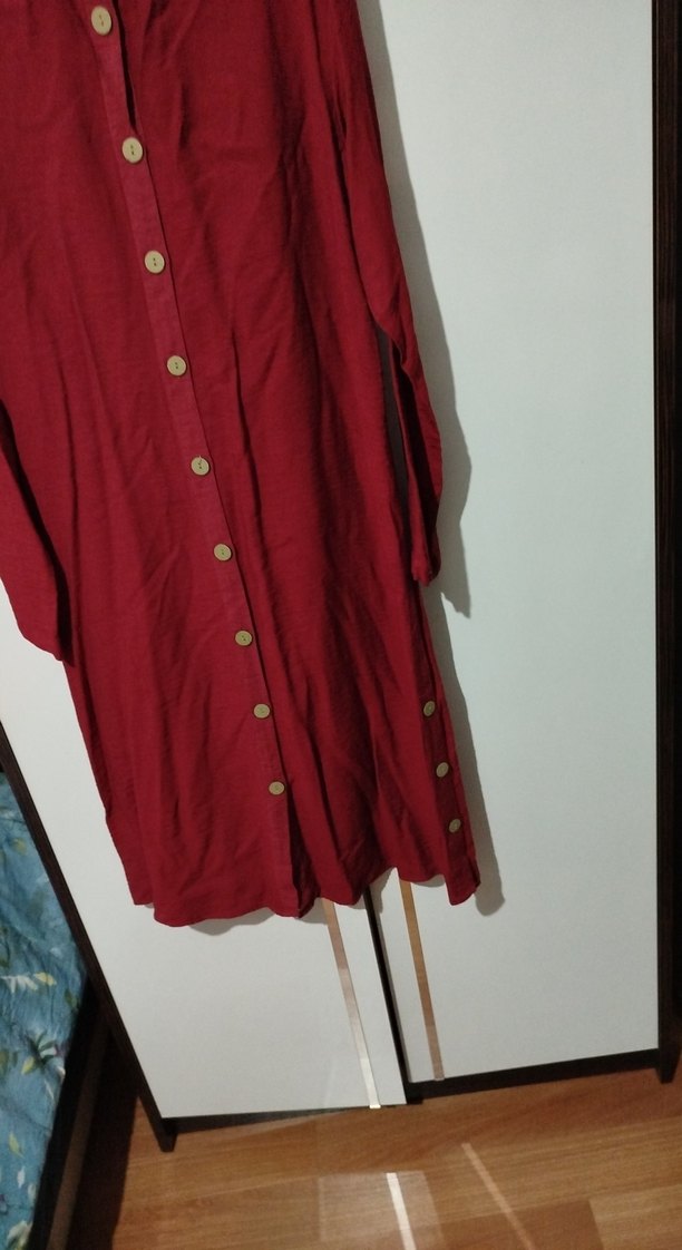 Bordo Uzun Kollu Düğmeli Kadın Tunik - Görsel 2
