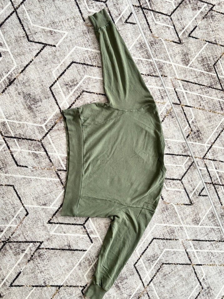 Kadın Haki Oversize crop Sweatshirt - Görsel 2