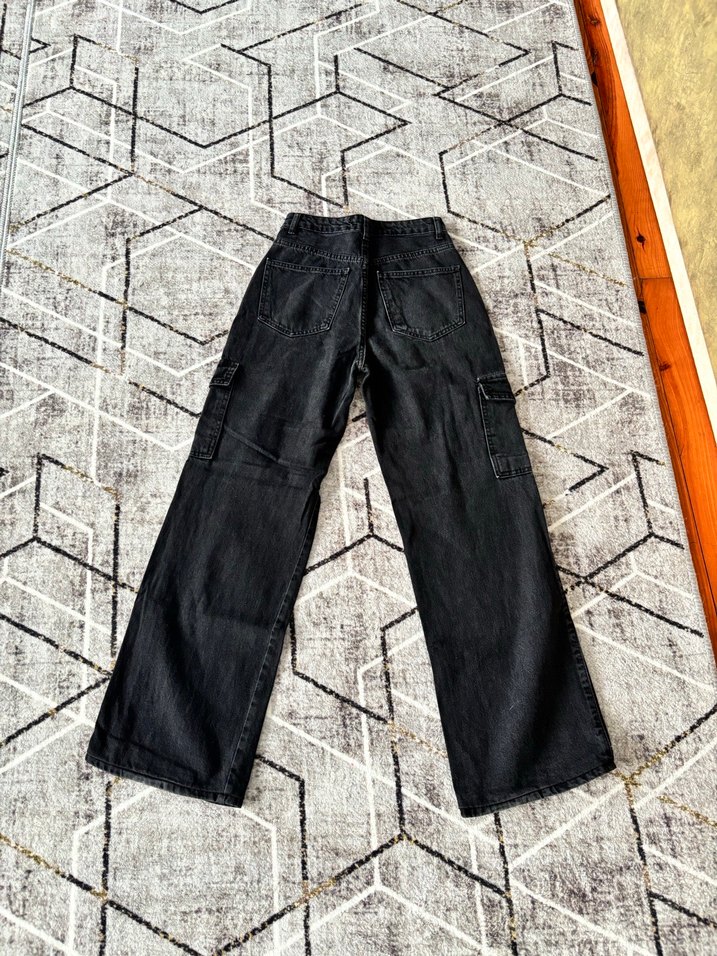 Gri Bol Kesim Kadın Kot Pantolon - Görsel 2