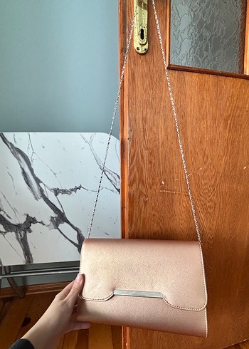 Bej Zincir Detaylı Deri Kadın abiye Çanta - Görsel 4