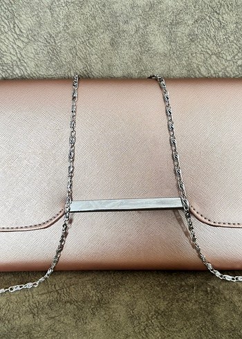 Bej Zincir Detaylı Deri Kadın abiye Çanta - Görsel 2