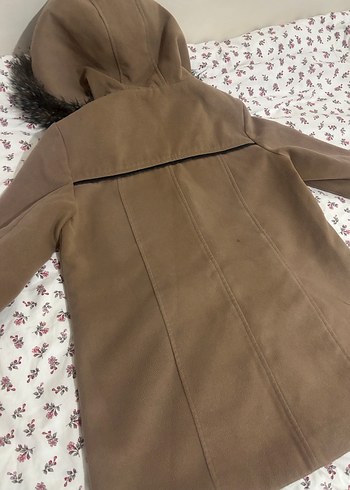 Kürklü Kapüşonlu Bej Kaban - Görsel 4