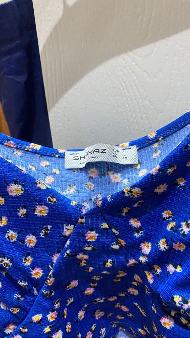 Mavi Çiçek Desenli Drapeli Mini Büstiyer - Görsel 3