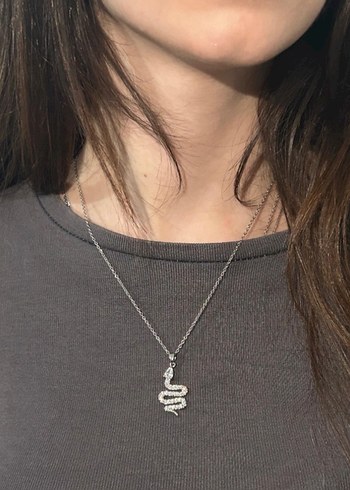 Çelik Işıltılı Yılan Kolye - Görsel 2