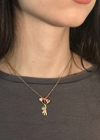 Çelik Balonlu Ayıcık Kolye - Görsel 2