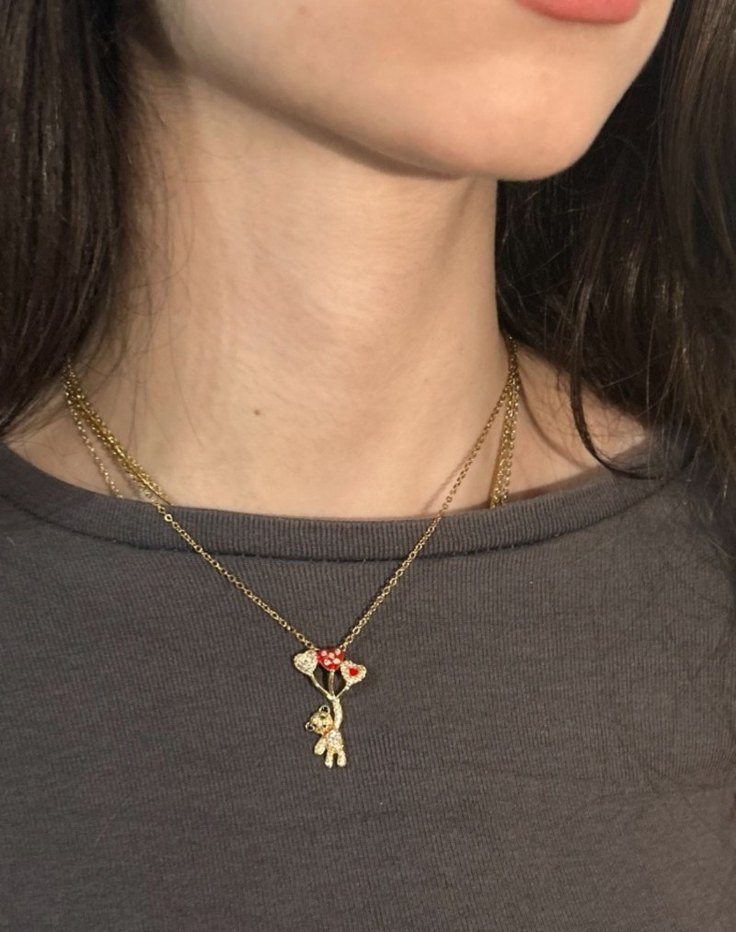 Çelik Balonlu Ayıcık Kolye - Görsel 2