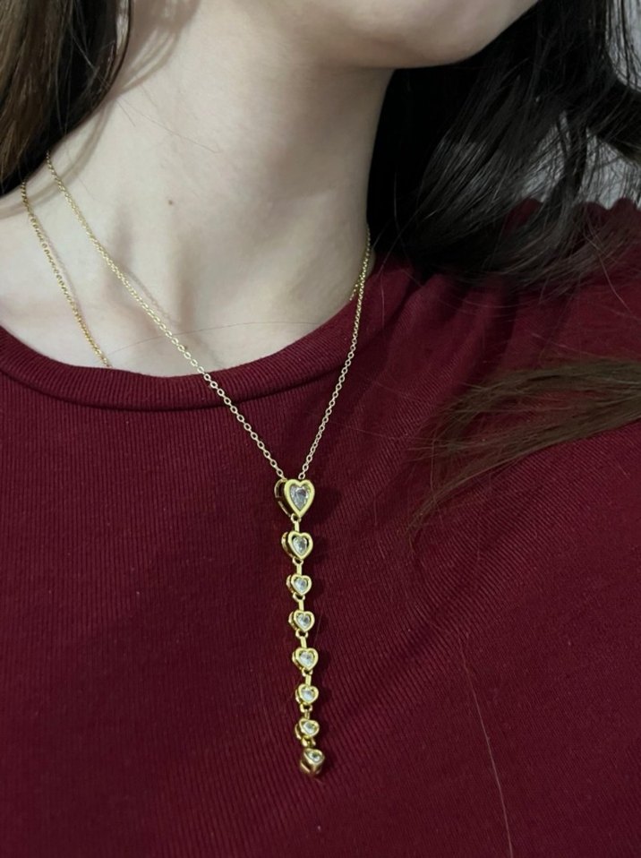 Çelik Gold Renk Kalp Kolye - Görsel 3