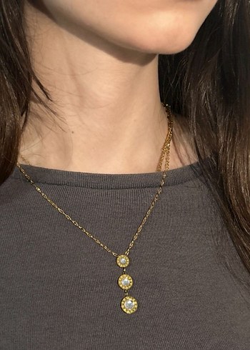 Çelik Roma Rakamlı Taşlı Kolye - Görsel 2