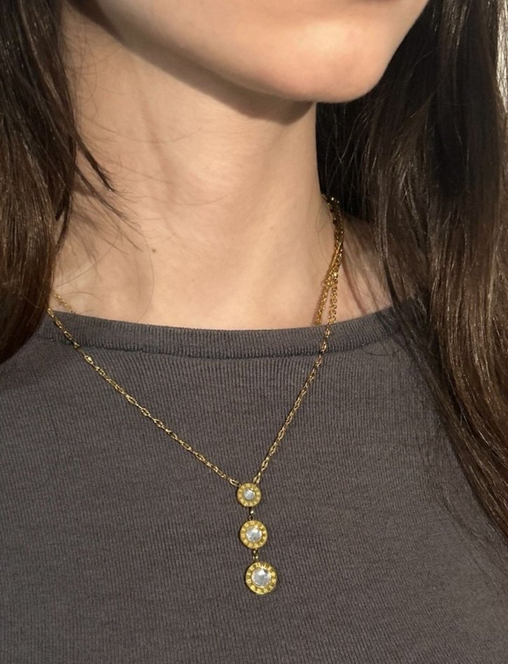 Çelik Roma Rakamlı Taşlı Kolye - Görsel 2