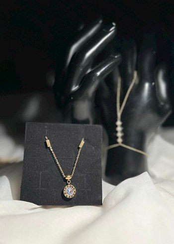 Çelik Roma Rakamlı Premium Taşlı Kolye - Görsel 2