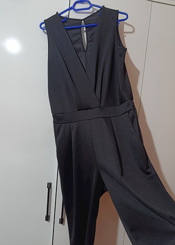 Beli Lastikli Siyah V Yaka Kadın Tulum - Görsel 2