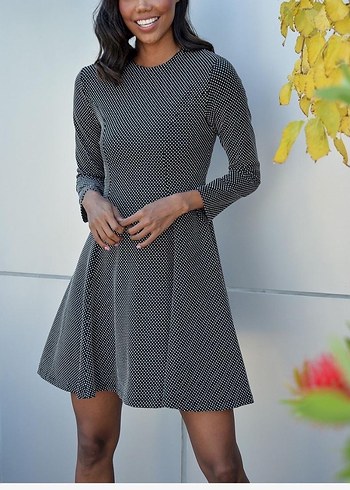 Puantiyeli siyah elbise - Görsel 4