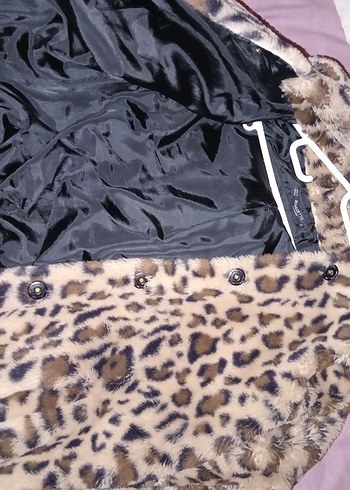 Leopar Desenli Kadın Midi Suni Kürk Ceket - Görsel 2
