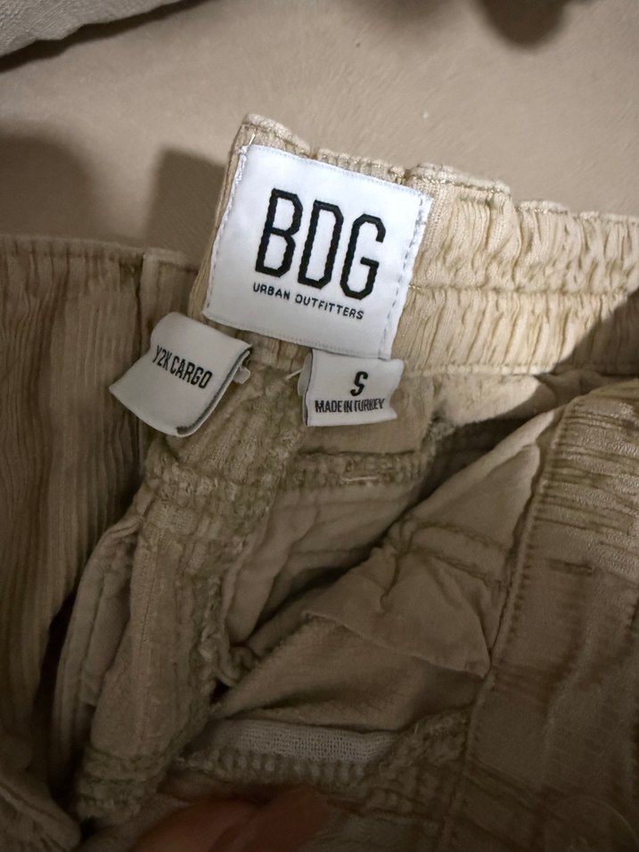 Kadın y2k  Bej Kadife Kargo Bol Paça Pantolon - Görsel 2