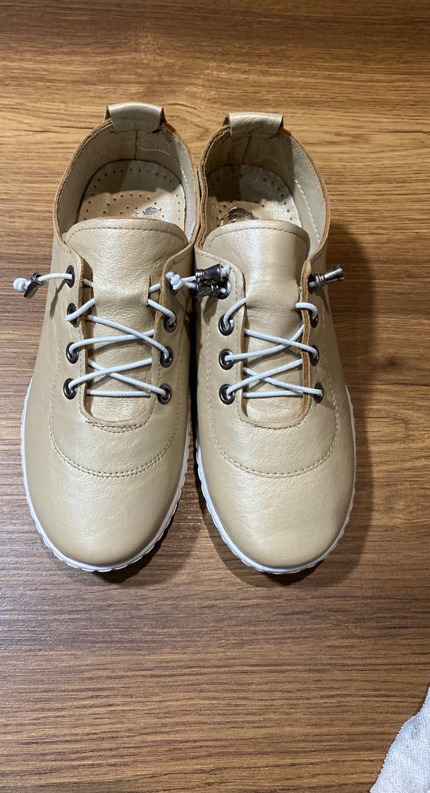 Bej Kadın Dolgu Topuk Deri Günlük Ayakkabı - Görsel 2