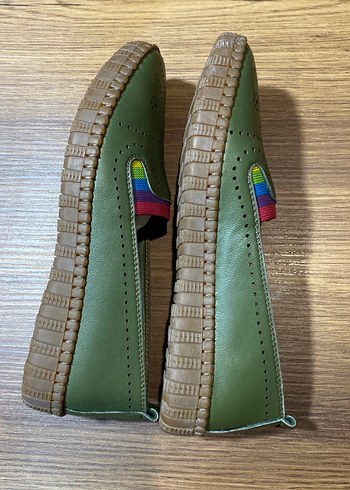 Kadın Yeşil Dolgu Topuklu Deri  Günlük Babet - Görsel 5