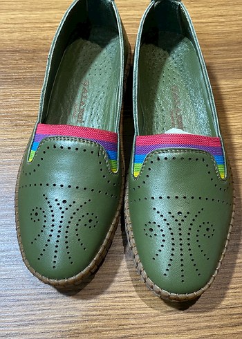 Kadın Yeşil Dolgu Topuklu Deri  Günlük Babet - Görsel 2