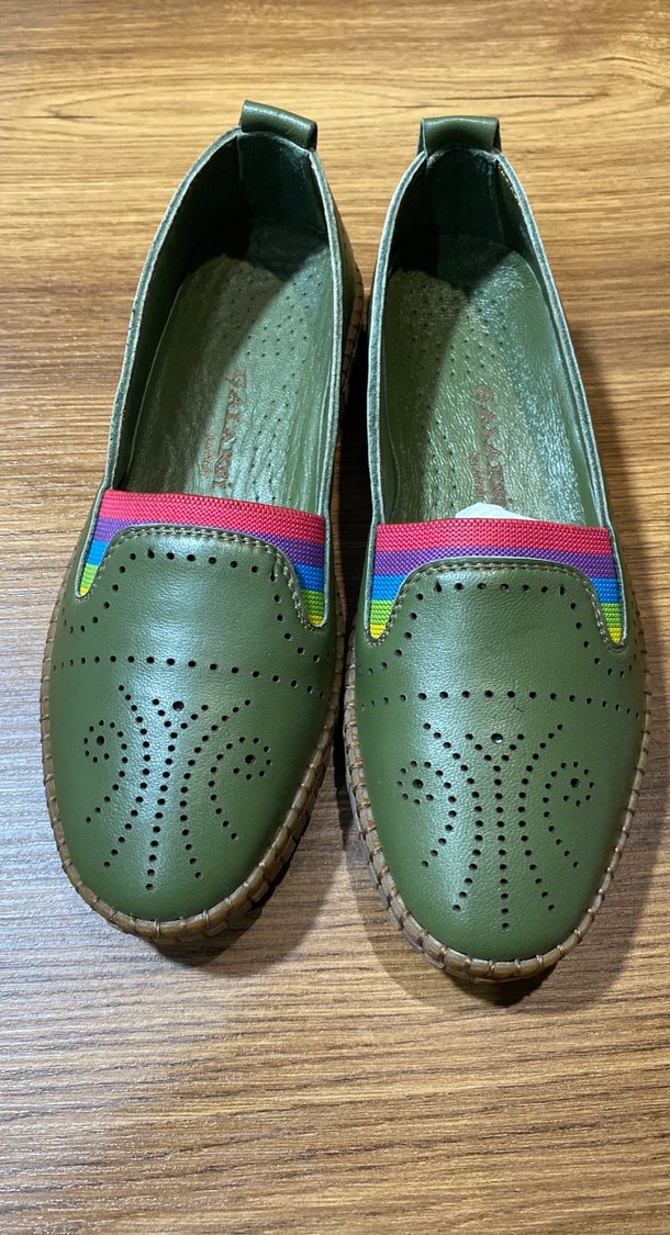 Kadın Yeşil Dolgu Topuklu Deri  Günlük Babet - Görsel 2