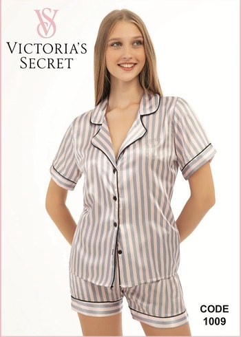 Victoria's Secret Kadın Haki Mini Saten Pijama Takımı - Görsel 3