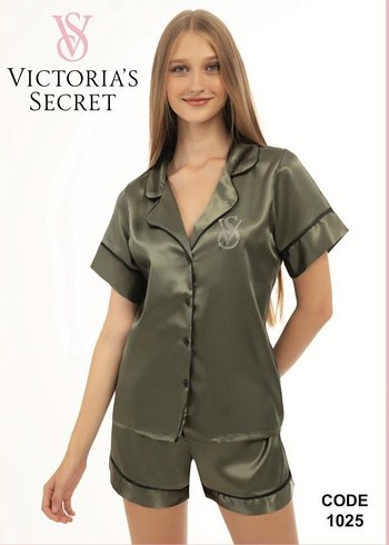 Victoria's Secret Kadın Haki Mini Saten Pijama Takımı - Görsel 2