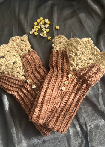 Bej Örgü Bohem Kadın Eldiveni Pinterest vintage - Görsel 2