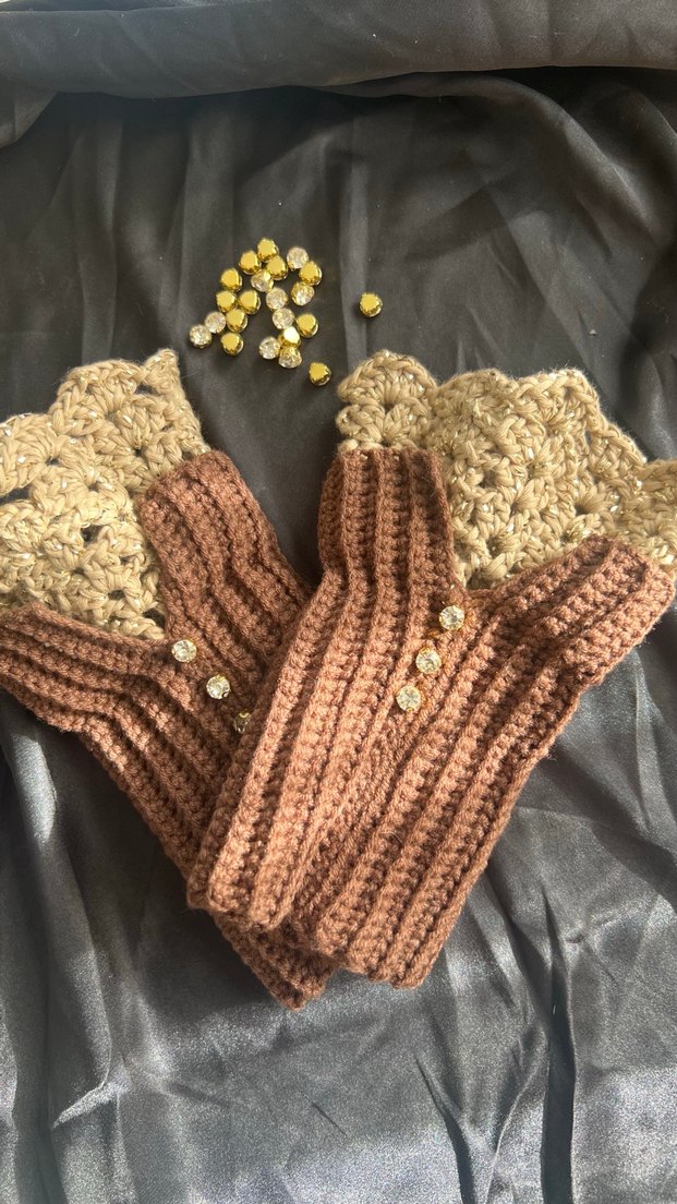 Bej Örgü Bohem Kadın Eldiveni Pinterest vintage - Görsel 2