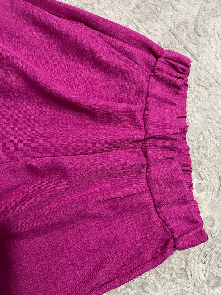 Pembe Bol Kesim Keten Kadın Pantolon - Görsel 2