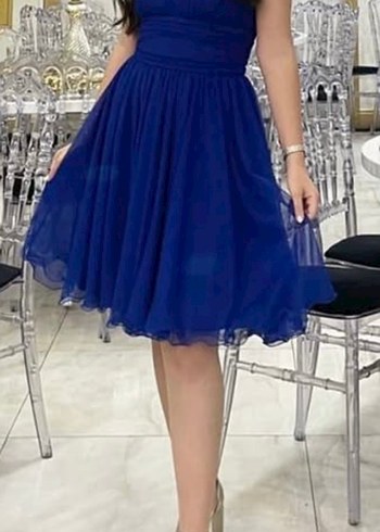 Straplez Lacivert Midi Kadın Abiye Elbise - Görsel 2