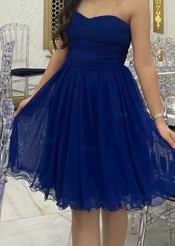 Straplez Lacivert Midi Kadın Abiye Elbise - Görsel 4