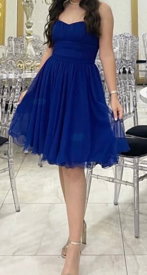 Straplez Lacivert Midi Kadın Abiye Elbise - Görsel 2