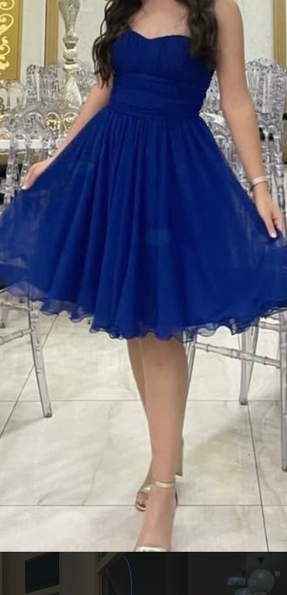 Straplez Lacivert Midi Kadın Abiye Elbise - Görsel 3