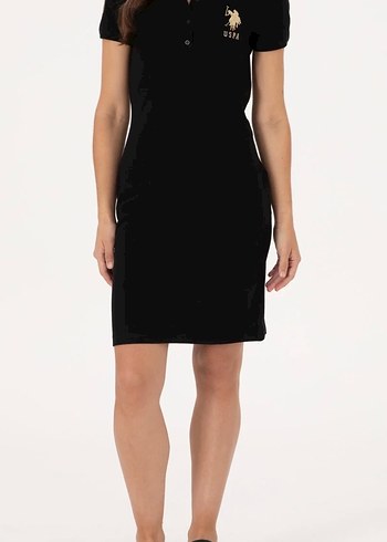 Siyah Polo Yaka Midi Elbise - Görsel 2