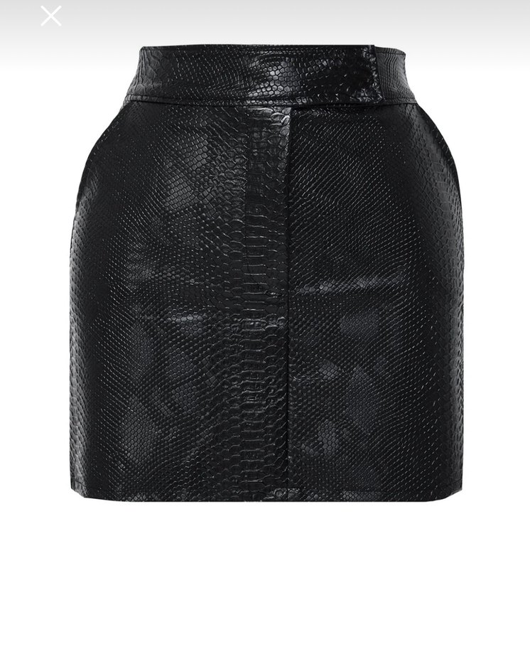 Siyah Yılan Derisi Desenli Deri Mini Etek - Görsel 3