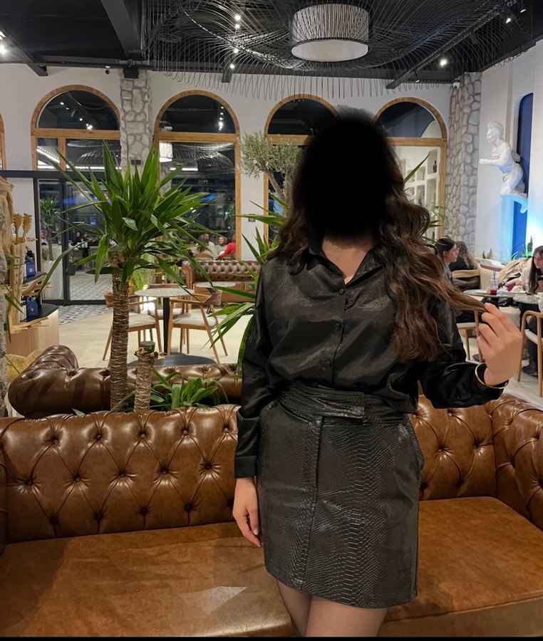 Siyah Yılan Derisi Desenli Deri Mini Etek - Görsel 2