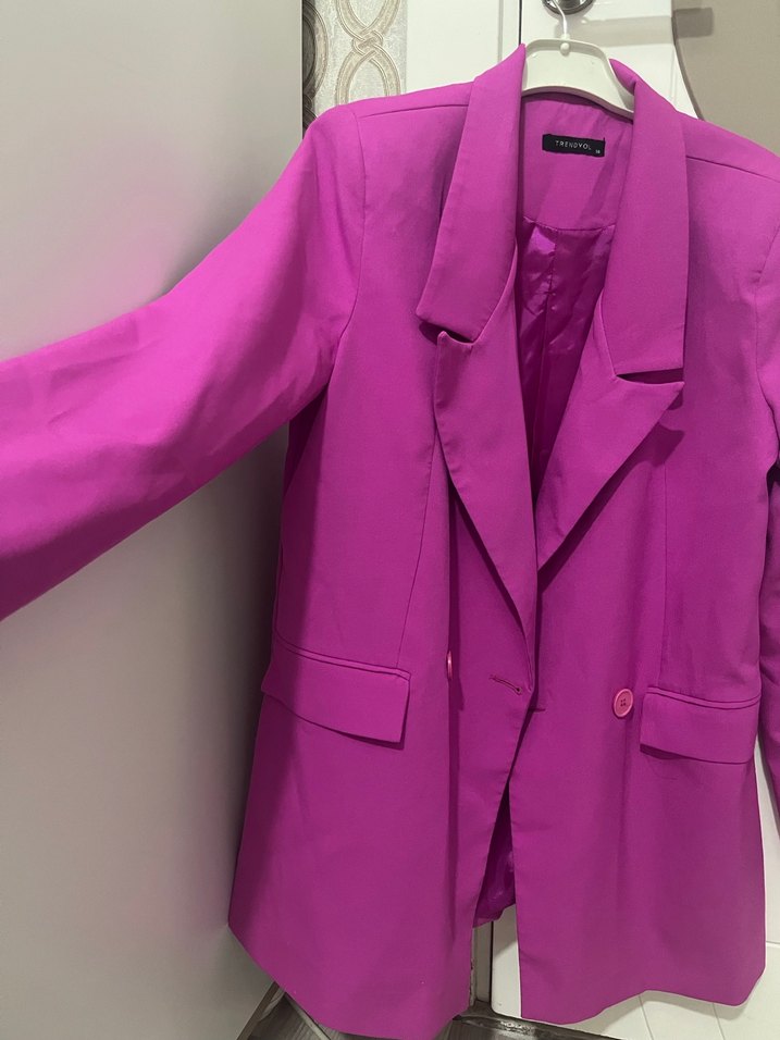 Pembe Kadın Blazer, Düğmeli, Regular Fit - Görsel 2