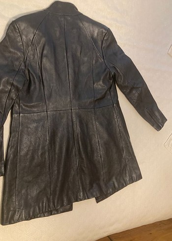 Kadın Siyah Deri Uzun Ceket - Görsel 2