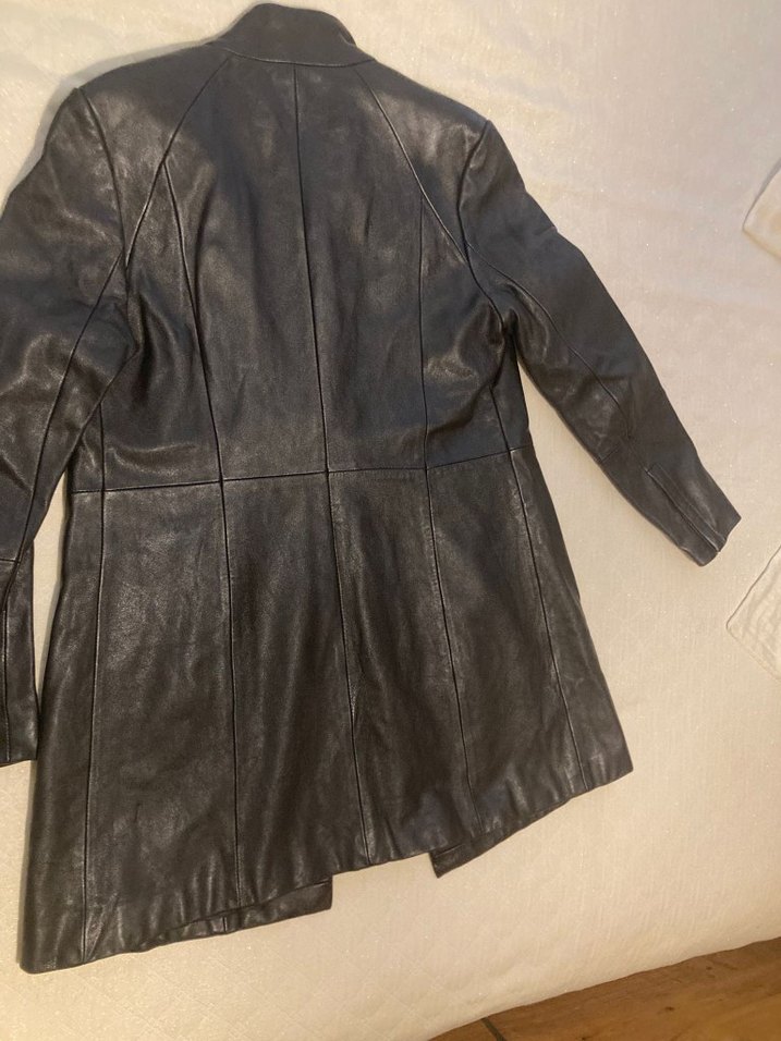 Kadın Siyah Deri Uzun Ceket - Görsel 2