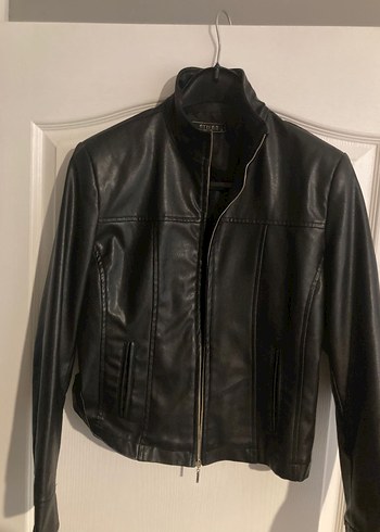 Siyah Deri Kadın Biker Ceket - Görsel 3