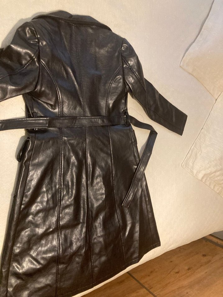 Kahverengi Uzun Deri Kadın Ceket - Görsel 2