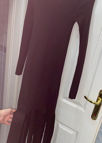 Koton x Melis Agazat Uzun kollu dik yaka asimetrik triko elbise - Görsel 4