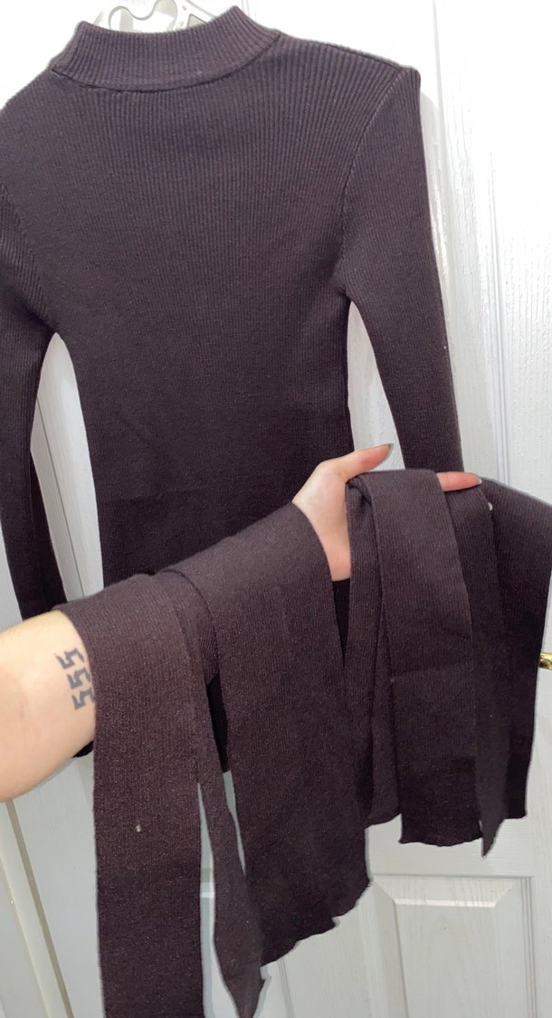 Koton x Melis Agazat Uzun kollu dik yaka asimetrik triko elbise - Görsel 2