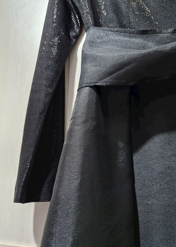 Uzun Kollu Siyah Kemerli Kadın Elbise - Görsel 7