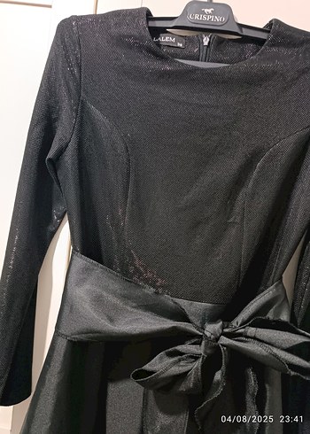 Uzun Kollu Siyah Kemerli Kadın Elbise - Görsel 8